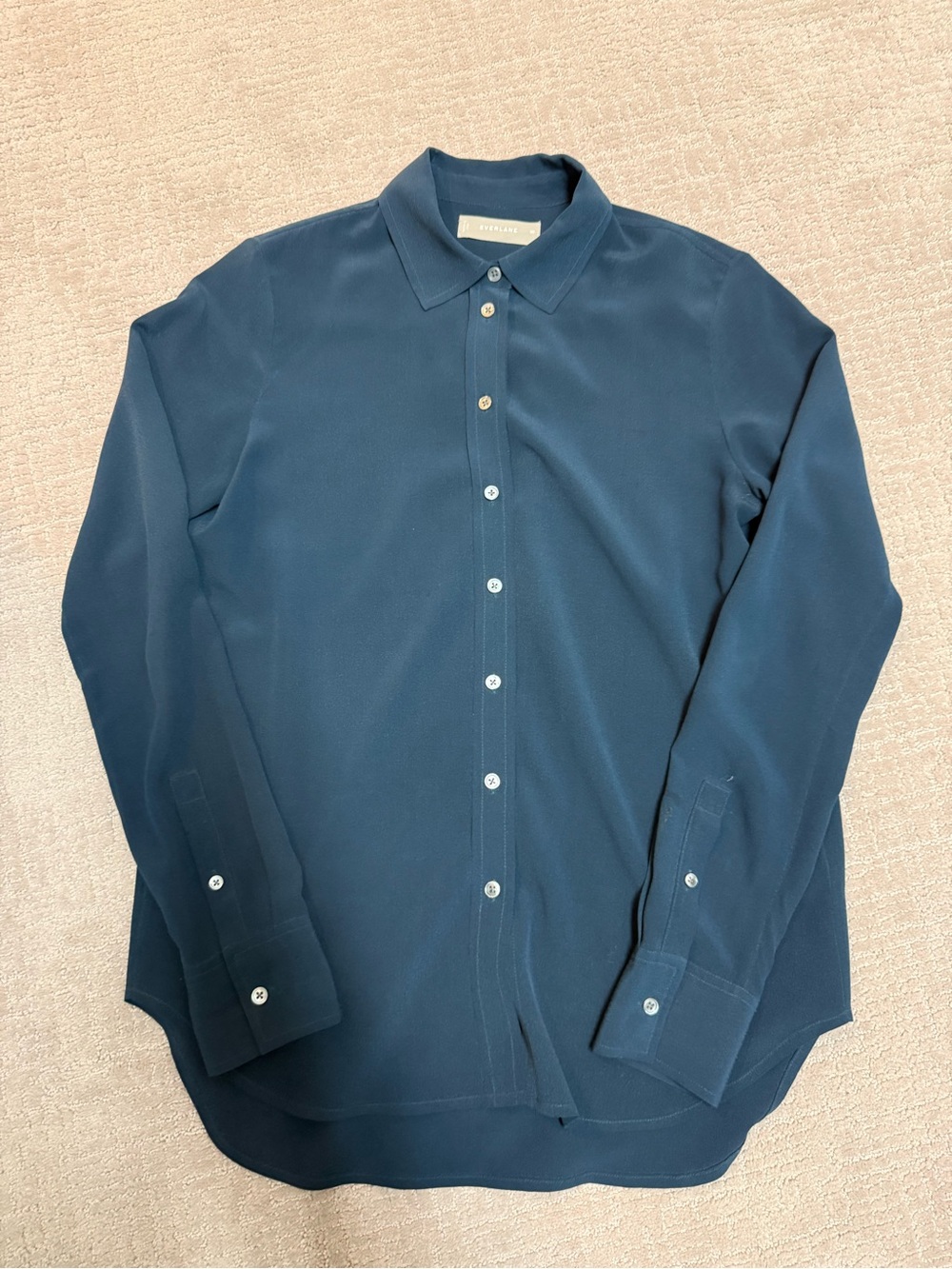 Everlane Dark Navy Silk Long-Sleeve Button-Down Shirt